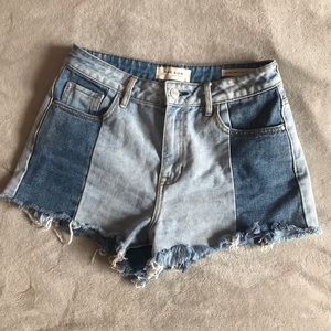 two toned denim shorts